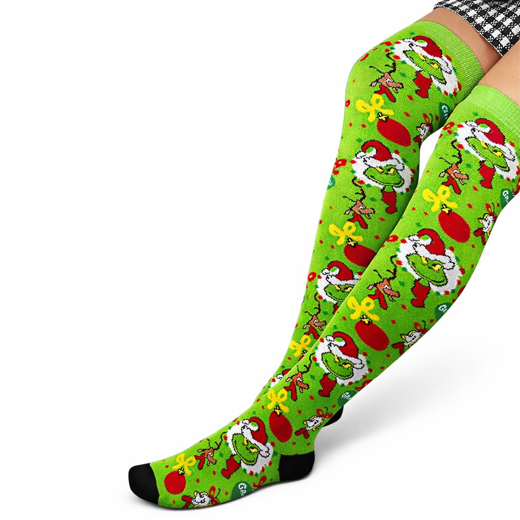 Medias Extra Largas Navideñas Dama Algodón "Grinch Y Los Quién"