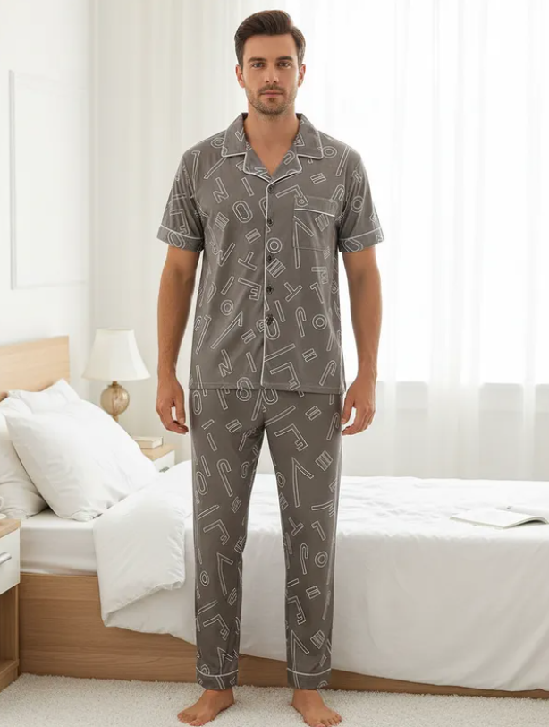 Pijama De Hombre Letras Color Gris