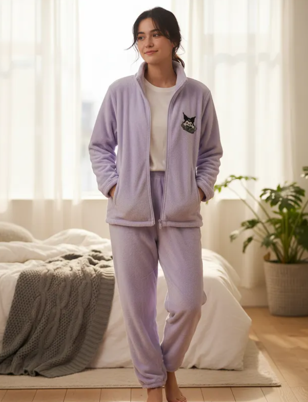 Pijama Afelpada Dama Moda Calientitas Polar Pantalón Y Suéter Diseño De Kuromi