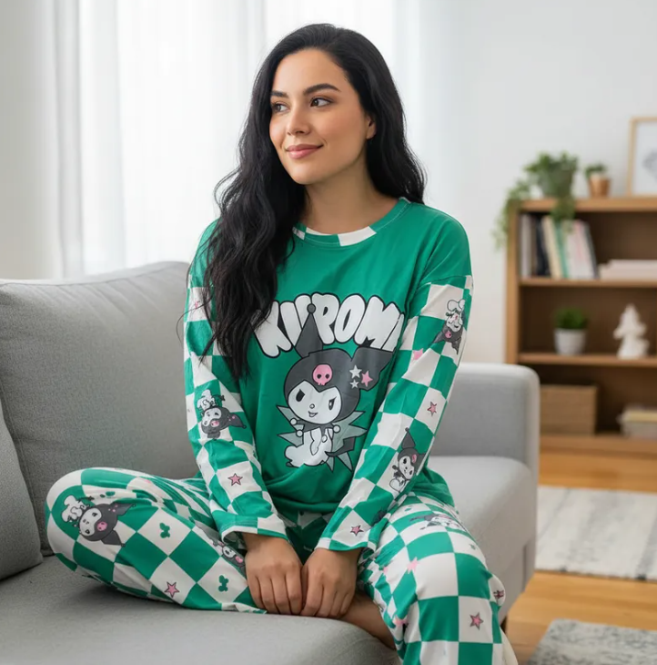 Conjunto Pijama Diseño De "Kuromi Cuadritos Verdes"