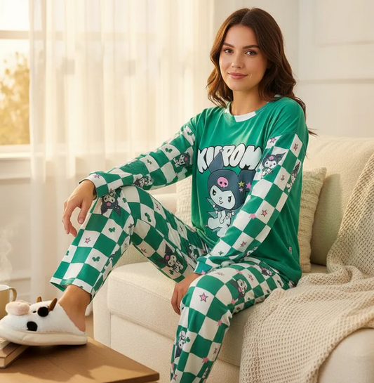 Conjunto Pijama Diseño De "Kuromi Cuadritos Verdes"