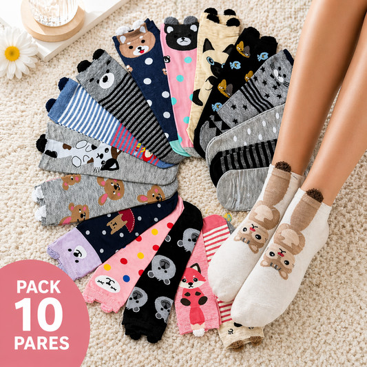 Calcetas Orejitas Largas 3/4 Mujer 3D Animalitos Algodón Cute 10 Pares