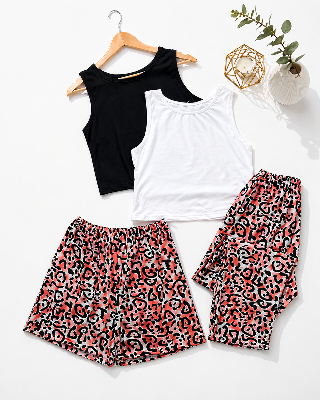 Pijama Para Mujer Moda Conjunto Pantalón, Short Y 2 Blusas Diseño De Leopardo