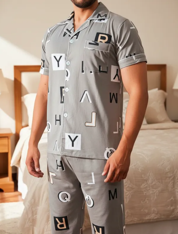 Pijama De Hombre Letras Color Marrón