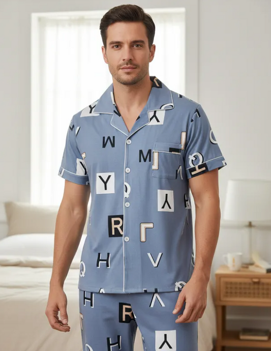 Pijama De Hombre Letras Color Azul
