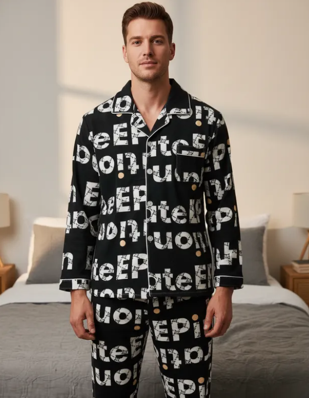 Pijama De Hombre Letras Color Negro