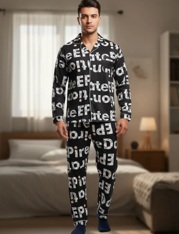 Pijama De Hombre Letras Color Negro