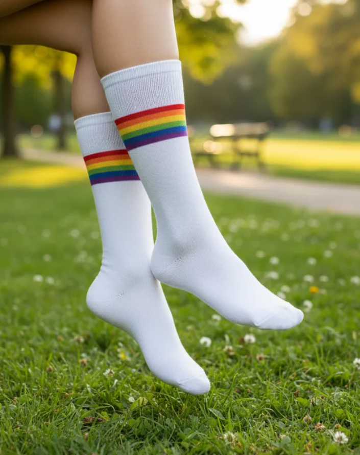 Calcetines "Rayas Arcoíris LGBT Pride Color Blanco"