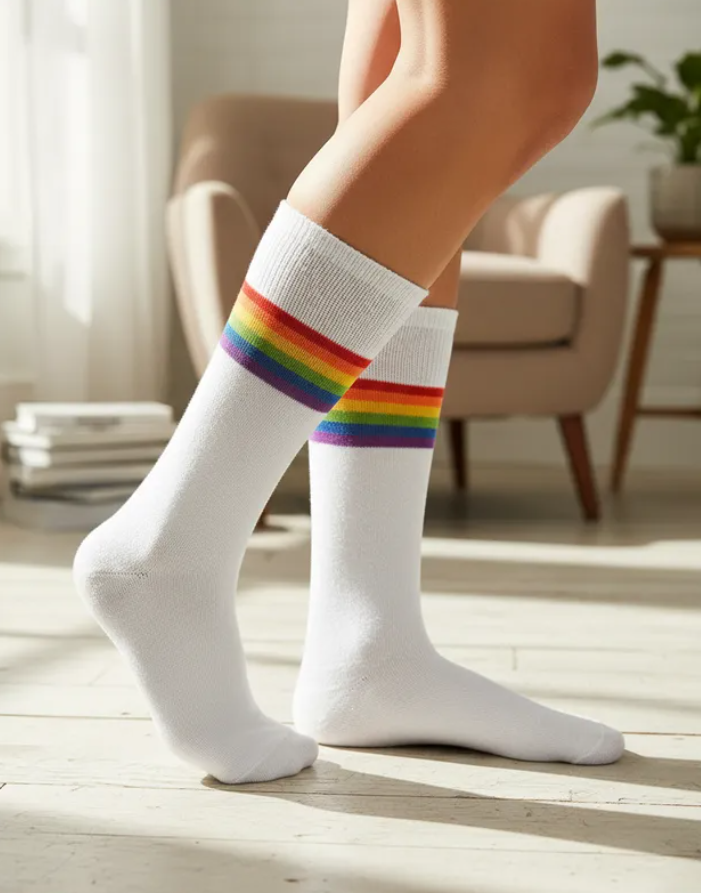 Calcetines "Rayas Arcoíris LGBT Pride Color Blanco"