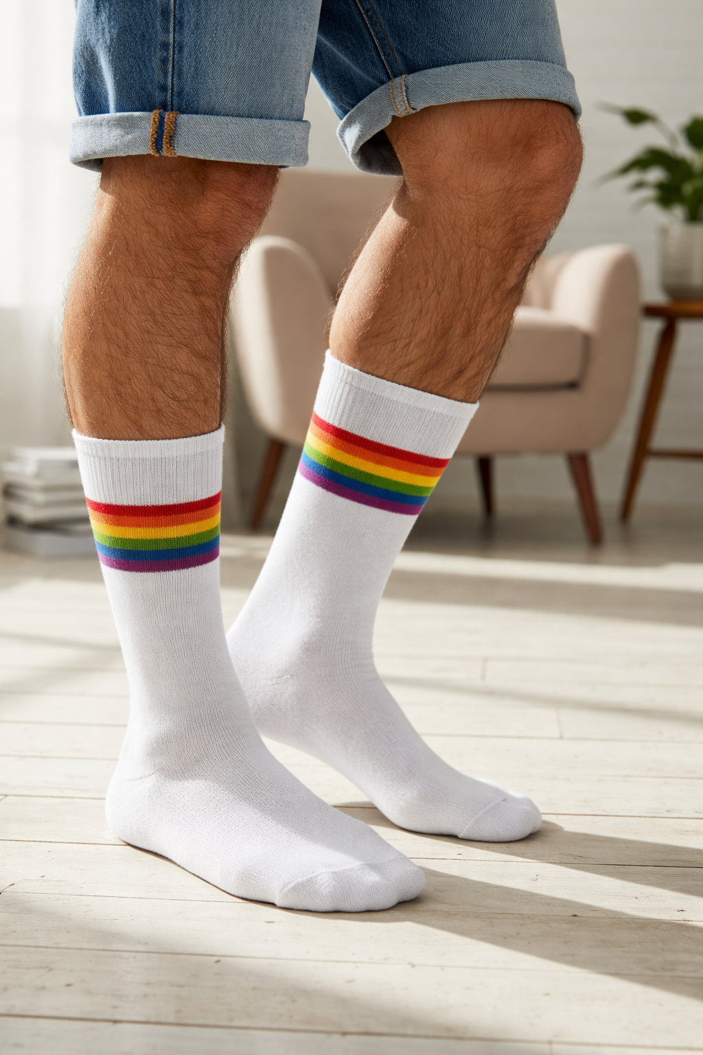 Calcetines "Rayas Arcoíris LGBT Pride Color Blanco"