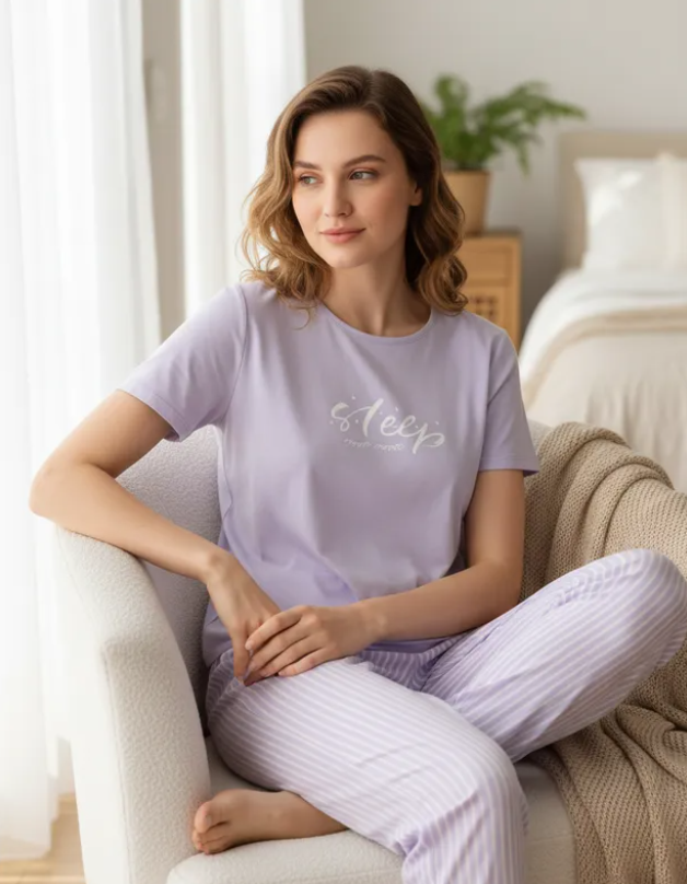 Conjunto De Pijama Dama Blusa Y Pantalón Rayas Elegante Discreta Moda Colores