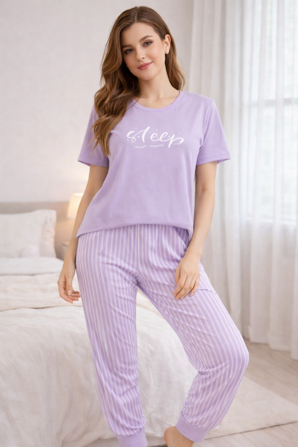 Conjunto De Pijama Dama Blusa Y Pantalón Rayas Elegante Discreta Moda Colores