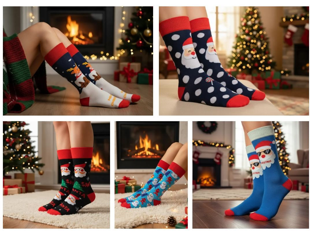 Calcetines Navideños Unisex Largos De Mujer/Hombre Excelente Calidad 10 pares
