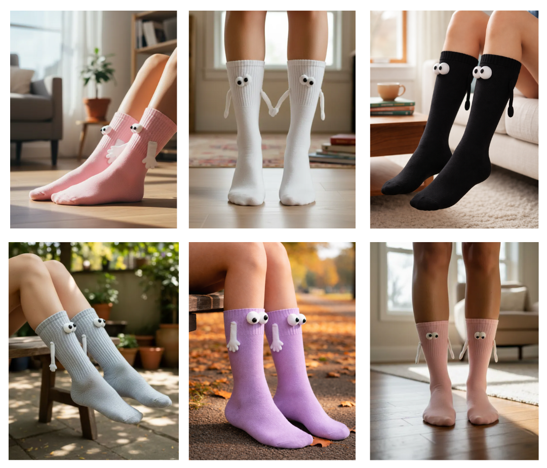 Calcetines De Manitas Con Imán y Ojitos Pareja Colores Moda 1 Par