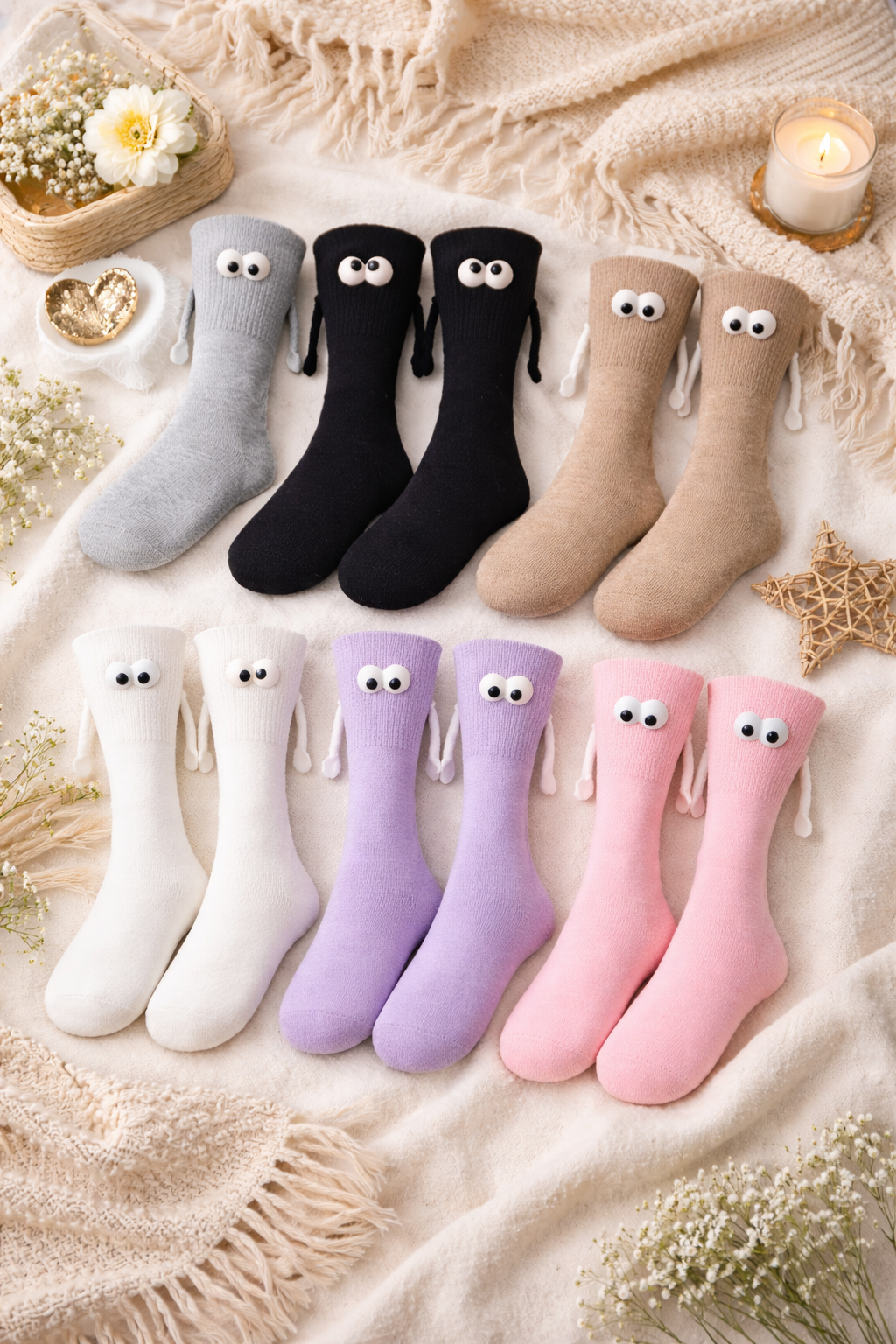 Calcetines De Manitas Con Imán y Ojitos Pareja Colores Moda 1 Par