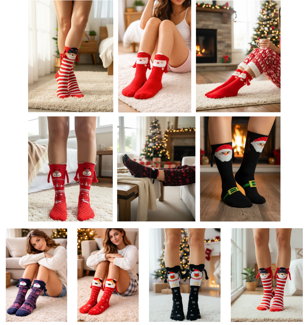 Calcetines Navideñas De Manitas Con Imán Parejas Color Moda 6 Pares