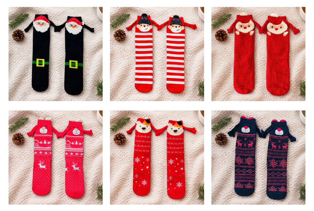 Calcetines Navideñas De Manitas Con Imán Parejas Color Moda 6 Pares