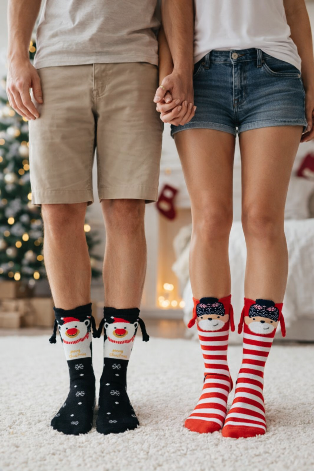Calcetines Navideñas De Manitas Con Imán Parejas Color Moda 6 Pares