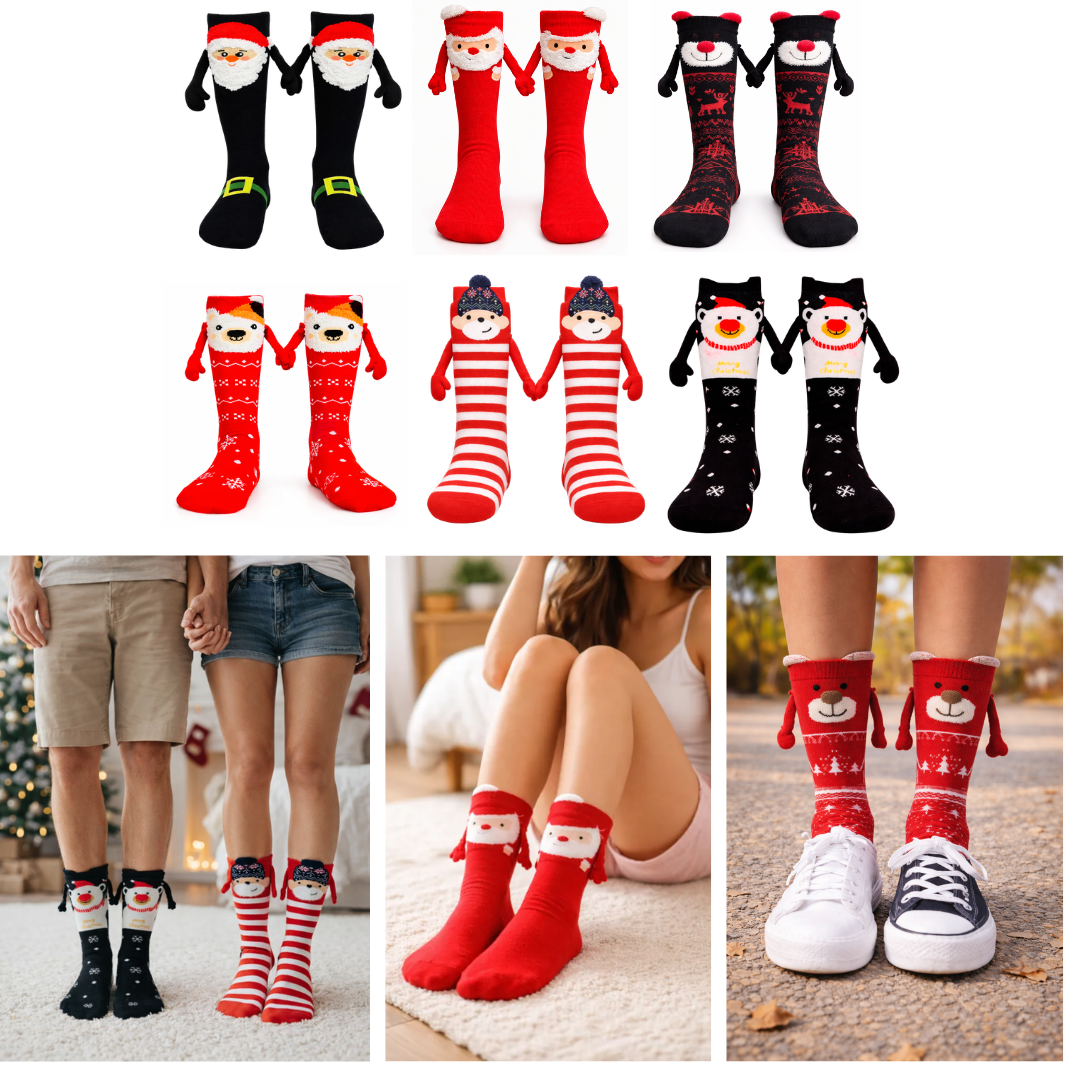 Calcetines Navideñas De Manitas Con Imán Parejas Color Moda 6 Pares
