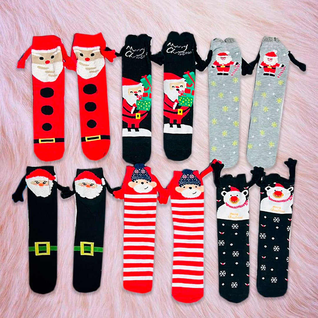 Calcetines Navideñas De Manitas Con Imán Parejas Color Moda 6 Pares