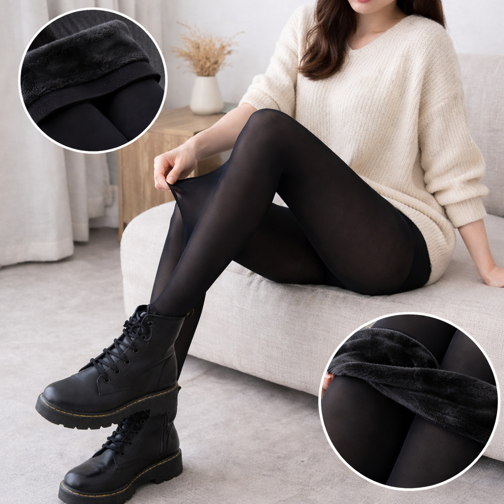Medias Térmicas Afelpadas Dama Moda Cute Efecto Piel Elegantes 1 Pieza