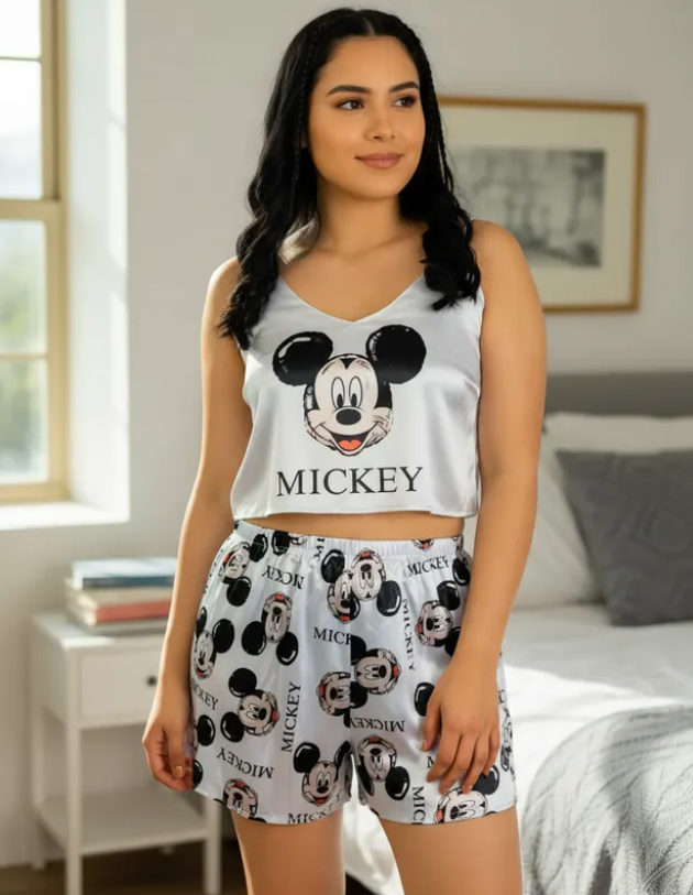Pijama Mujer Top/Short Frescas Moda "Mickey Mouse Caritas"