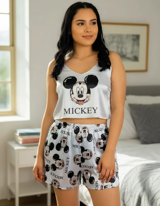 Pijama Mujer Top/Short Frescas Moda "Mickey Mouse Caritas"