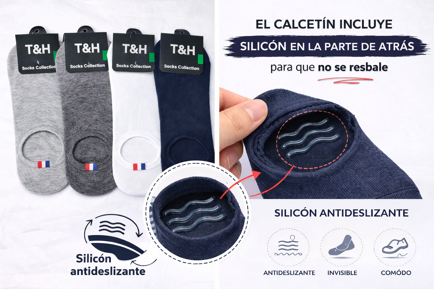 Calcetín Tin-protector Invisible Con Silicón Lisos Elegantes Hombre 10 Pares