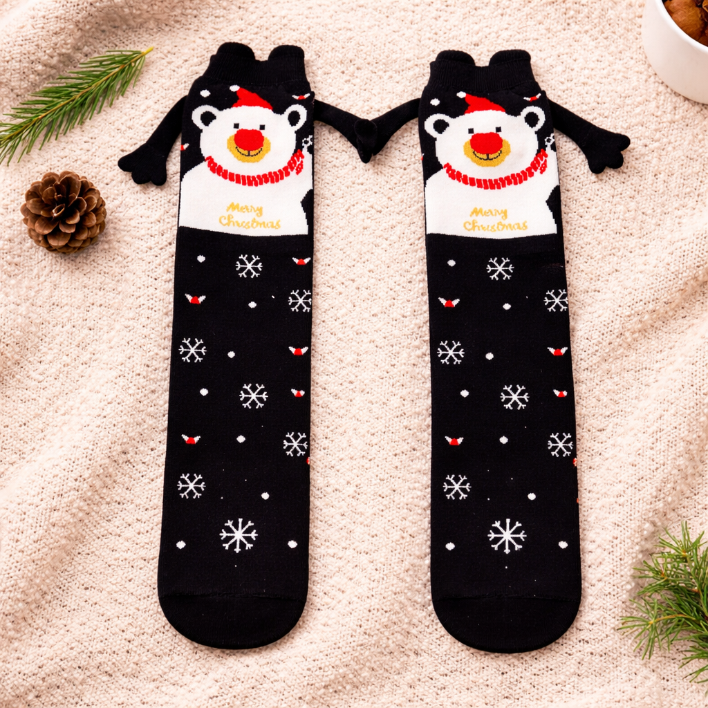 Calcetas Navideñas Manitas Imán Moda Cute Oso Polar Festivo 1 Par