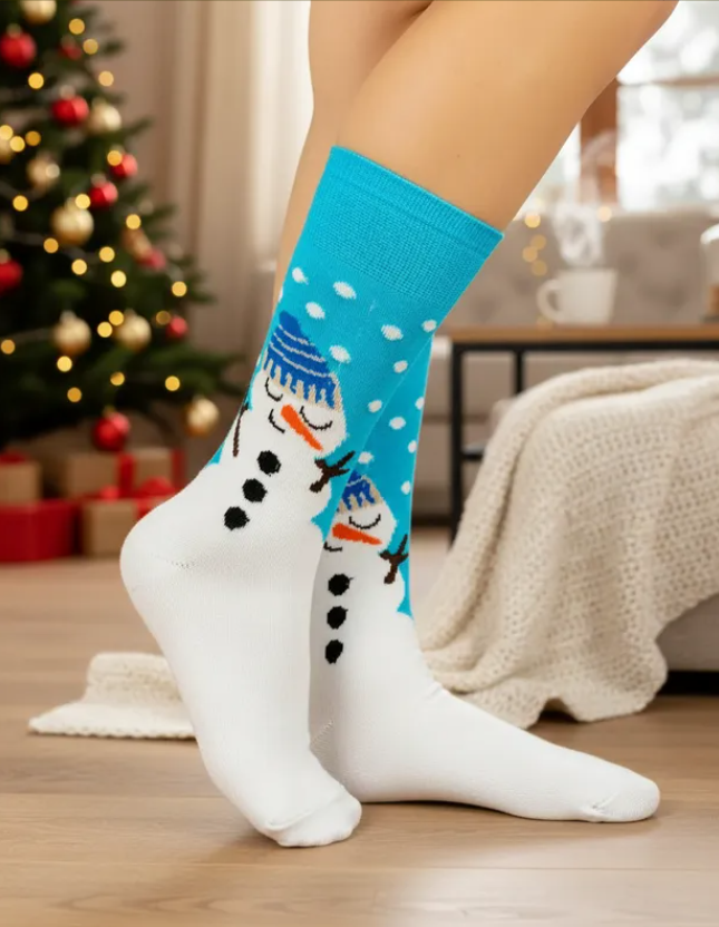Calcetines Navideños Diseño De Muñeco De Nieve Blanco