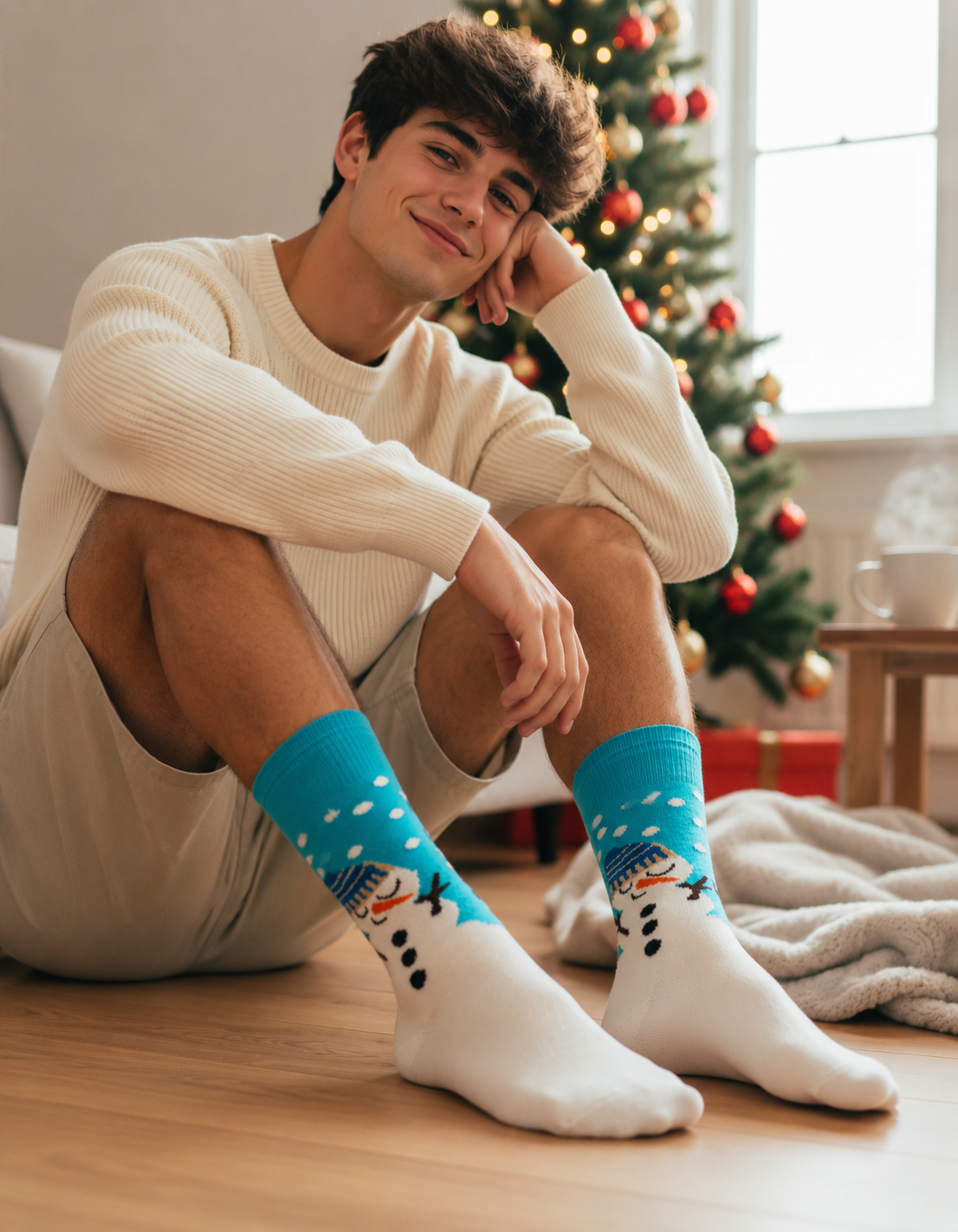 Calcetines Navideños Diseño De Muñeco De Nieve Blanco