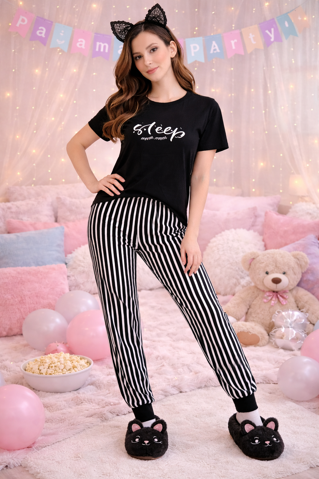 Conjunto De Pijama Dama Blusa Y Pantalón Rayas Elegante Discreta Moda Colores