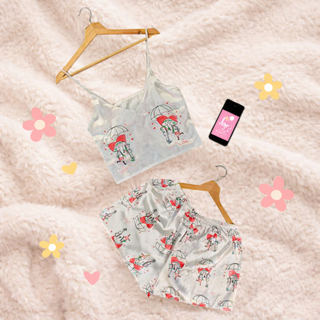 Pijama Mujer Top/Short Frescas Moda "Pareja Con Sombrilla"