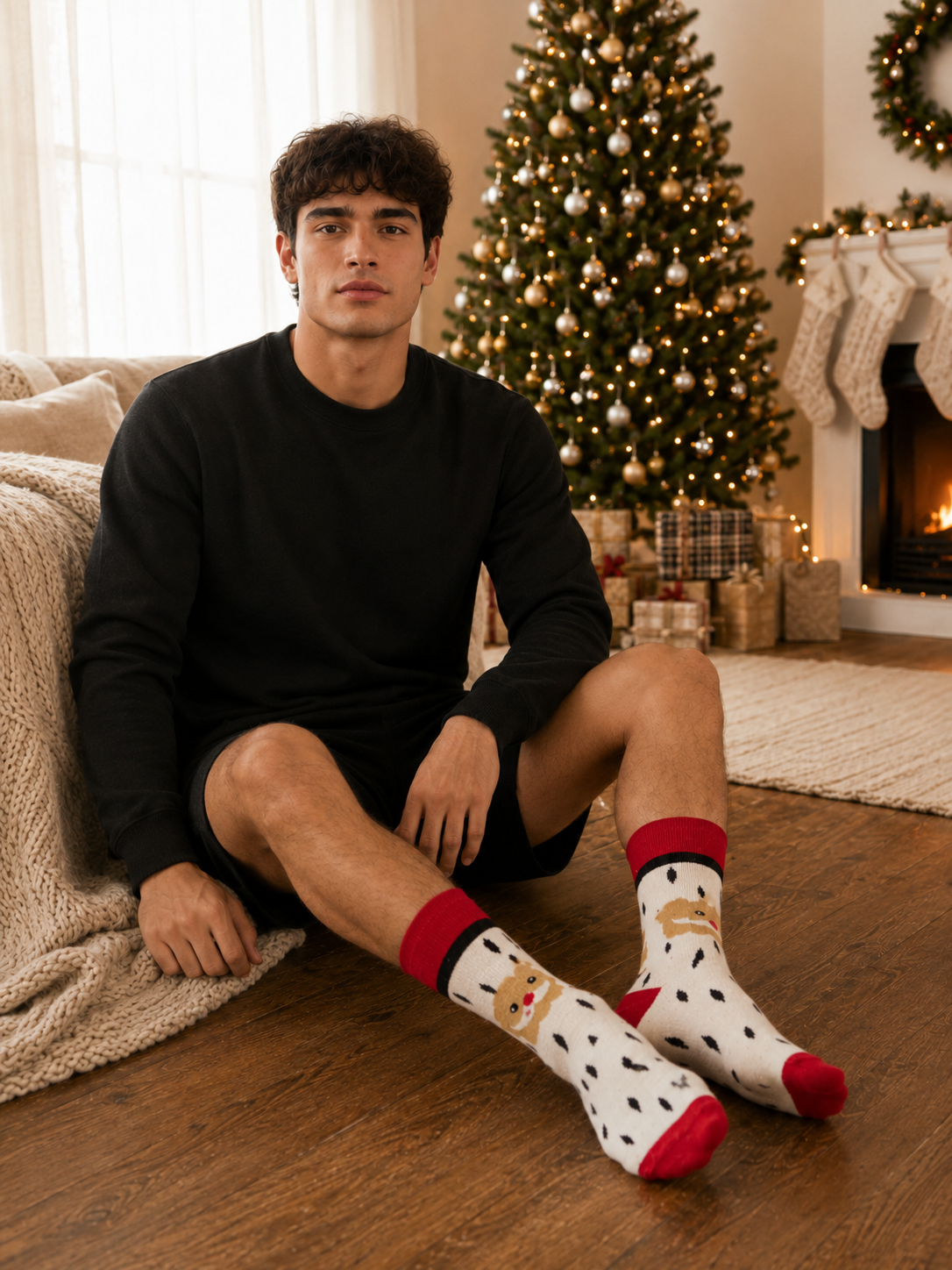 Calcetines Navideños Divertidos Diseño Cara De Santa Claus Blanco