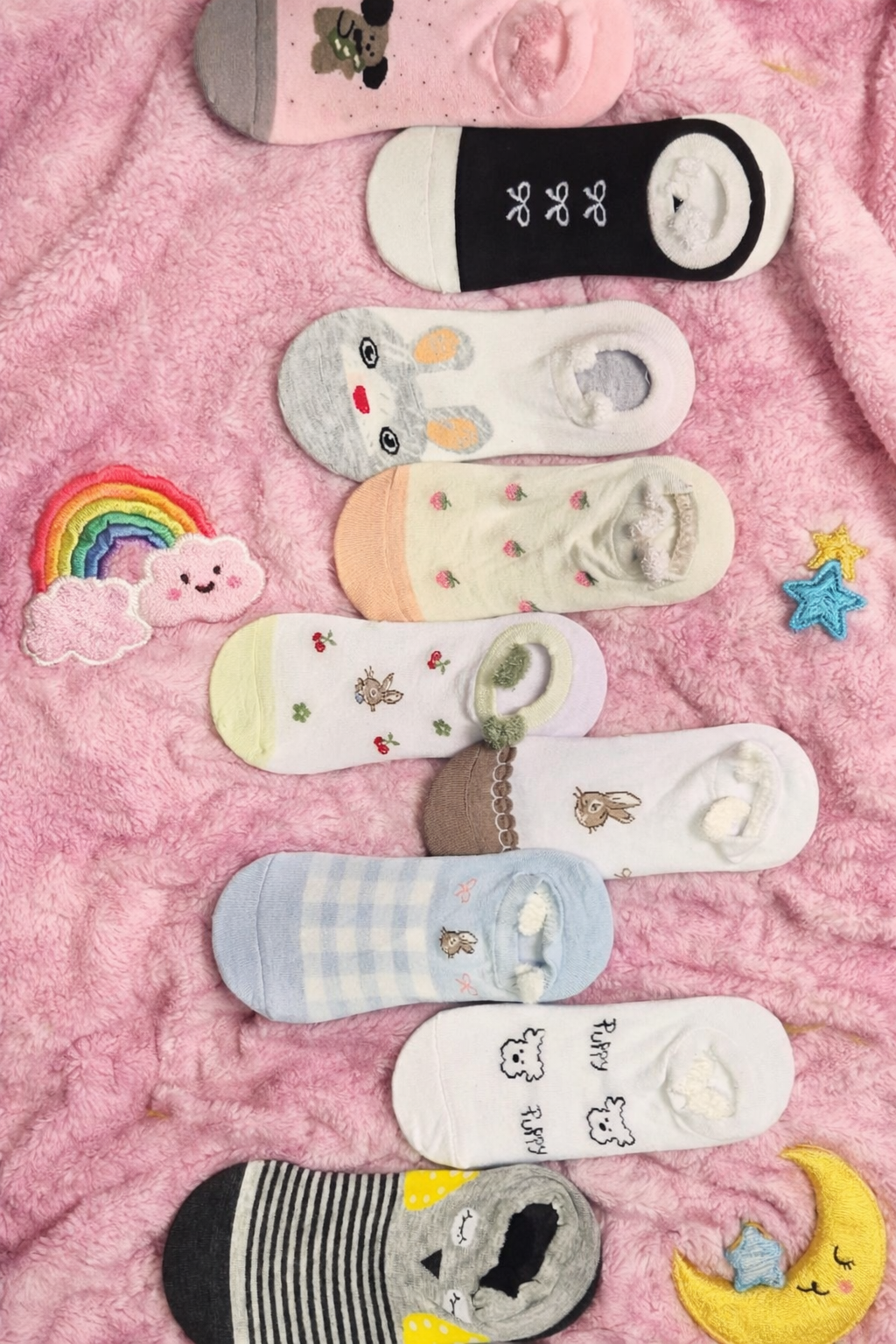 Calcetas Cortas Orejitas Mujer Animalitos Algodón 10 Pares