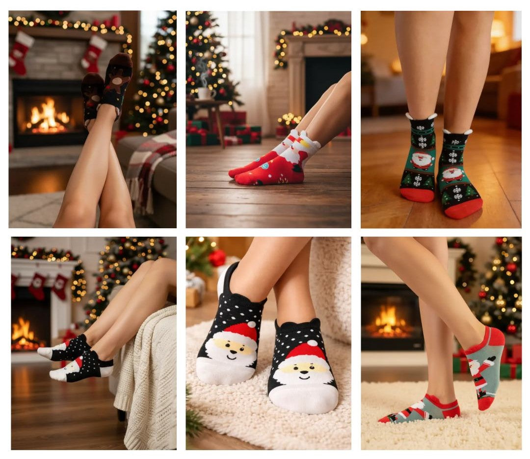 Calcetas Navideñas De Mujer Orejitas Algodón Moda Calidad 12 Pares