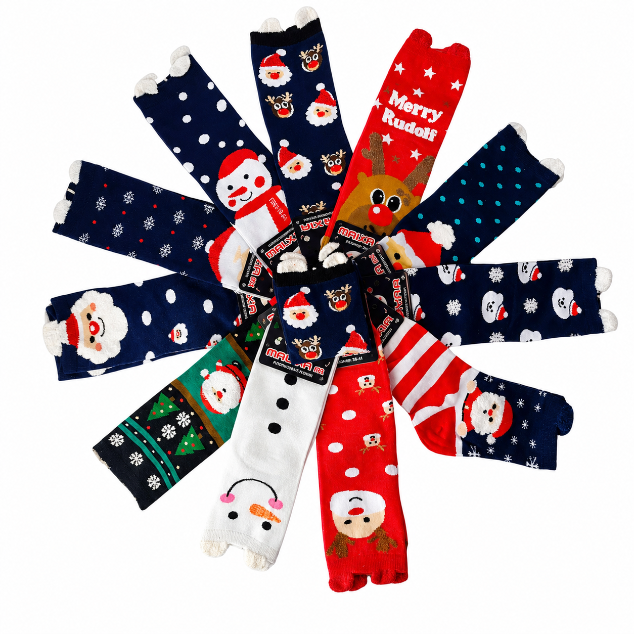 Calcetas Navideñas De Mujer Orejitas Algodón Moda Calidad 12 Pares