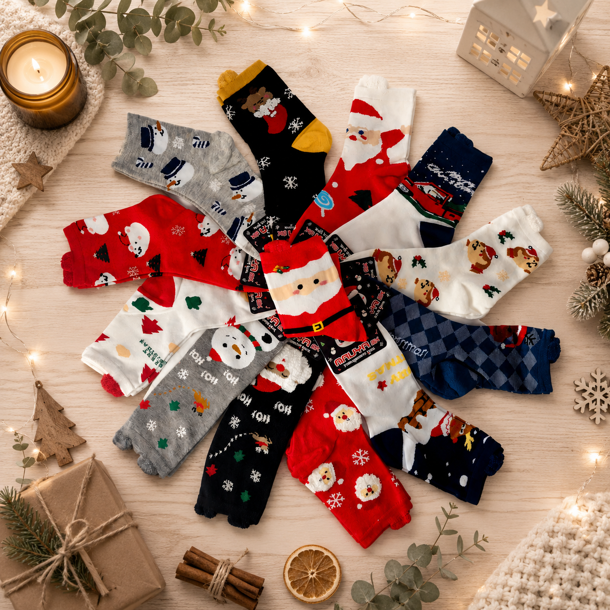 Calcetas Navideñas De Mujer Orejitas Algodón Moda Calidad 12 Pares