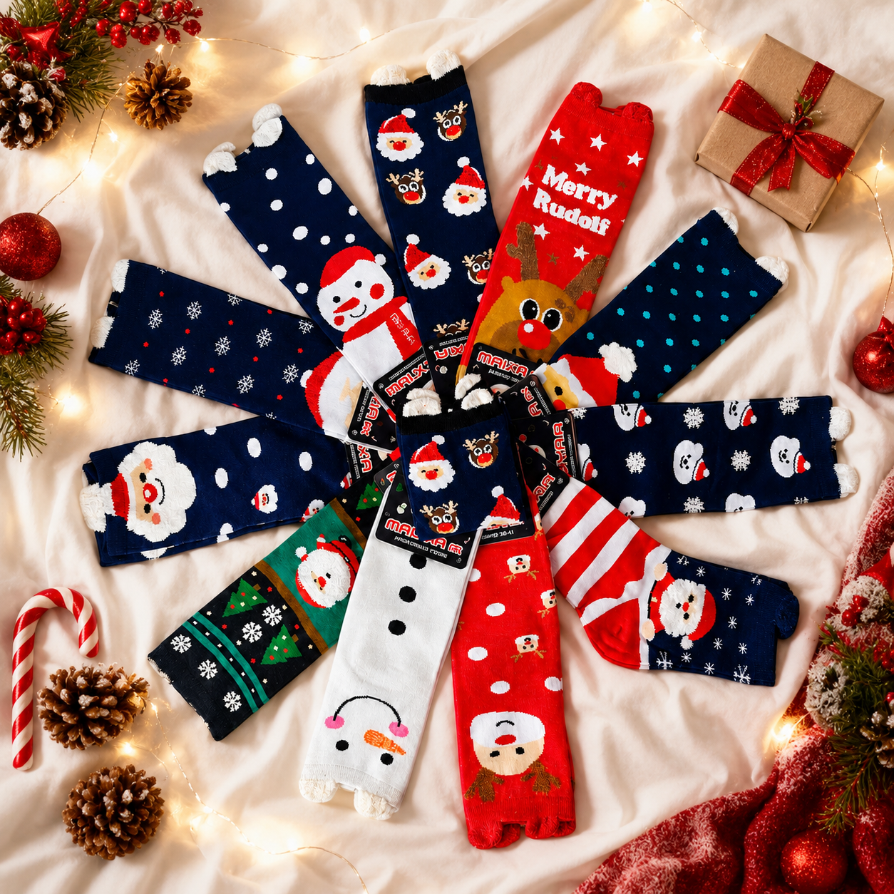 Calcetas Navideñas De Mujer Orejitas Algodón Moda Calidad 12 Pares