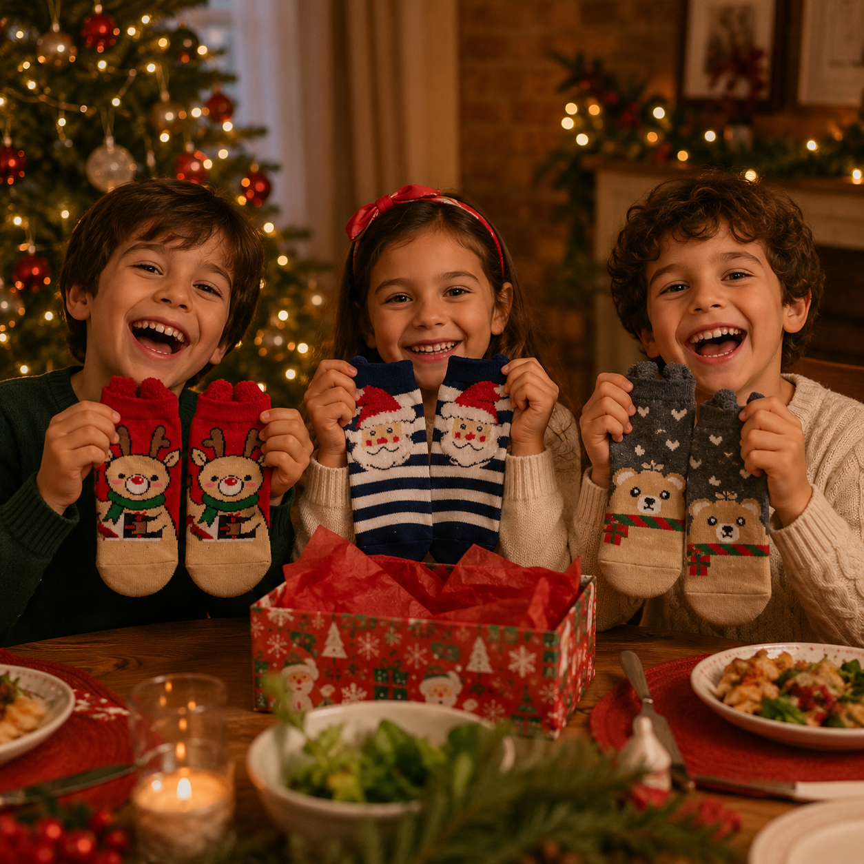 Calcetas Navideñas Infantil Orejitas Algodón Moda Calidad 12 pares