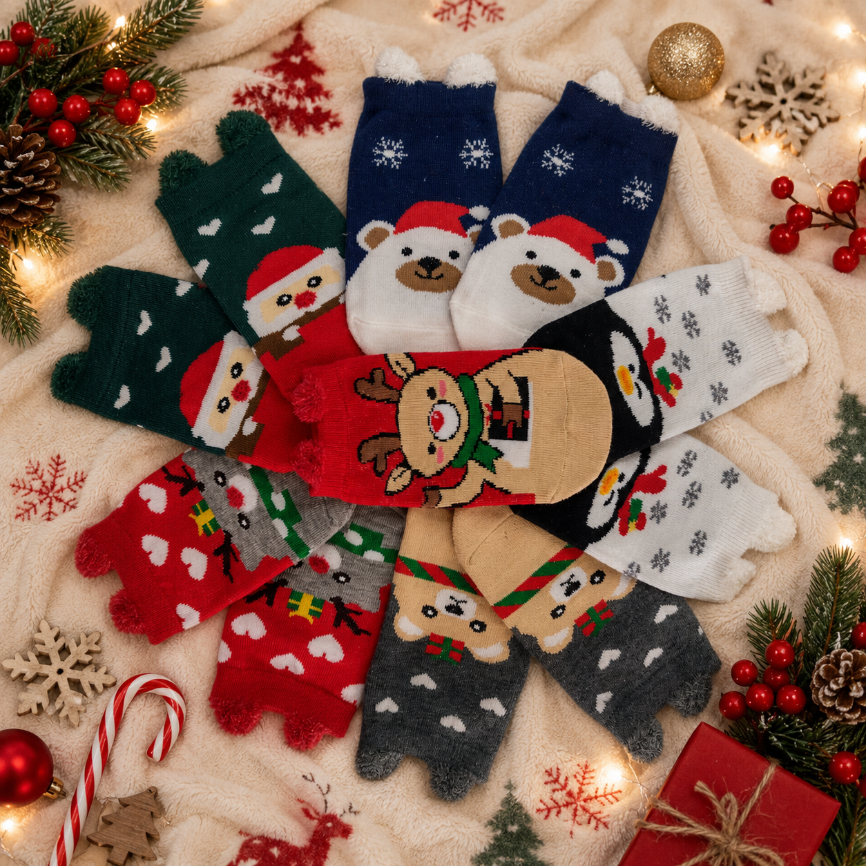 Calcetas Navideñas Infantil Orejitas Algodón Moda Calidad 12 pares