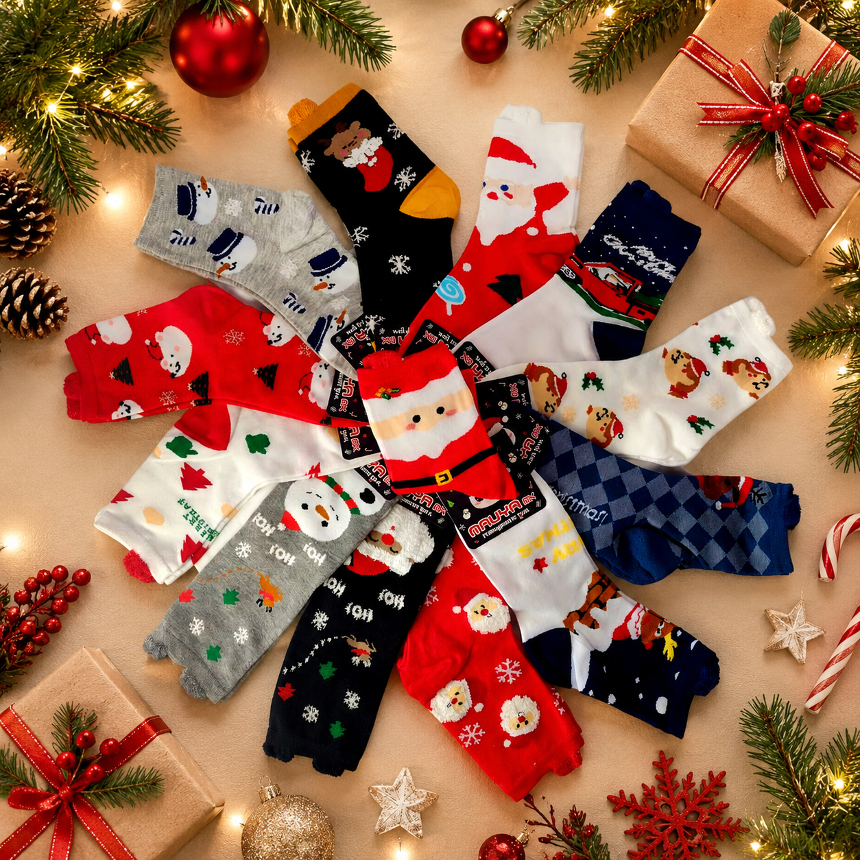 Calcetas Navideñas Infantil Orejitas Algodón Moda Calidad 12 pares