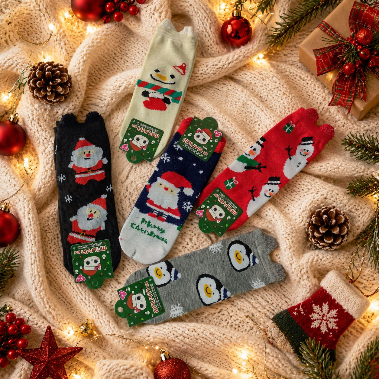 Calcetas Navideñas Infantil Orejitas Algodón Moda Calidad 12 pares