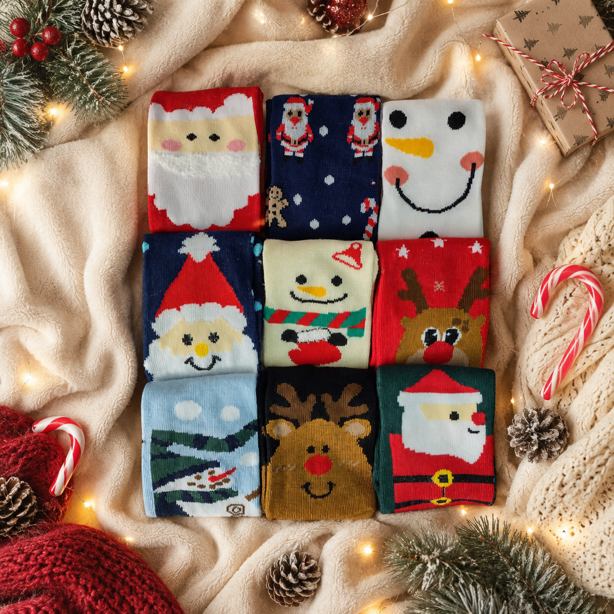 Calcetas Navideñas Infantil Orejitas Algodón Moda Calidad 12 pares
