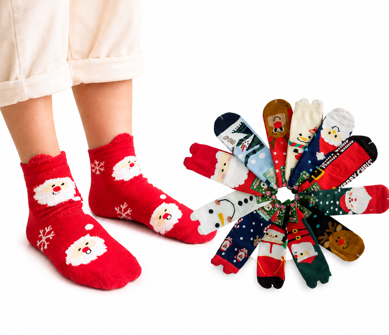 Calcetas Navideñas Infantil Orejitas Algodón Moda Calidad 12 pares