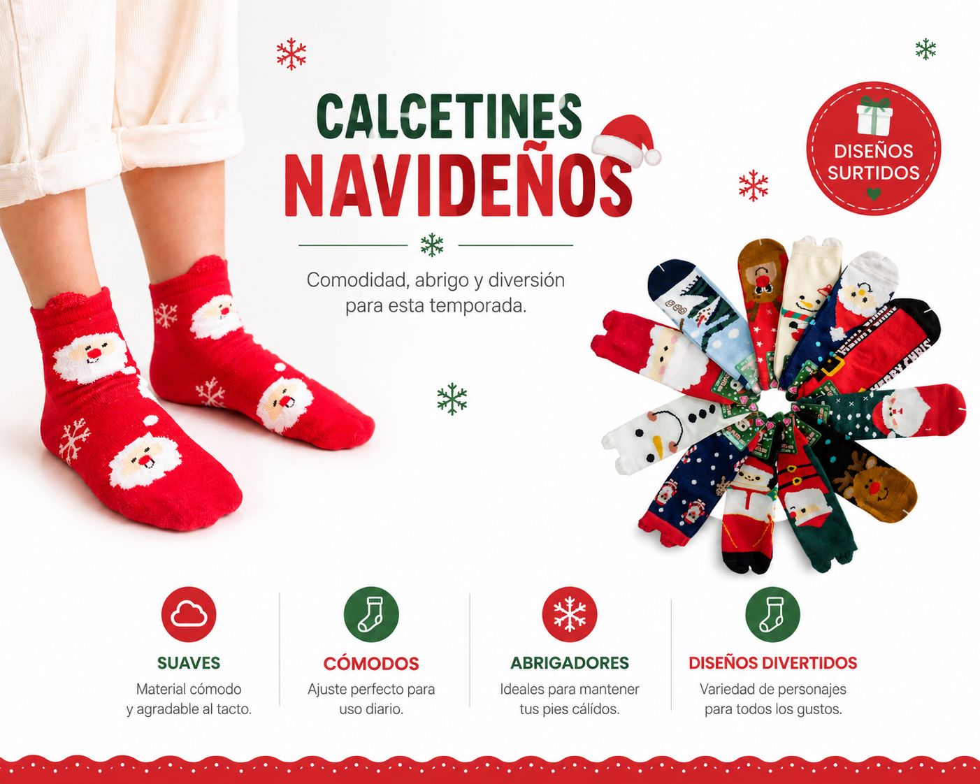 Calcetas Navideñas Infantil Orejitas Algodón Moda Calidad 12 pares