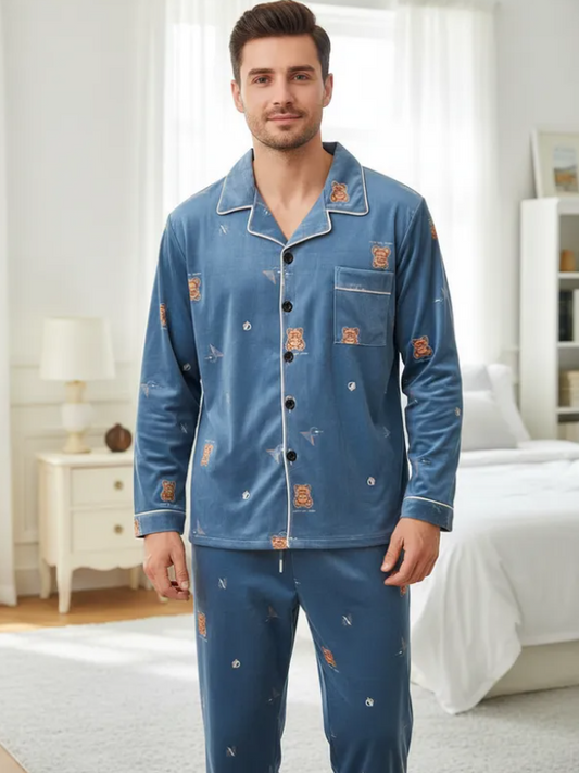 Pijama De Hombre Oso Liso Color Azul