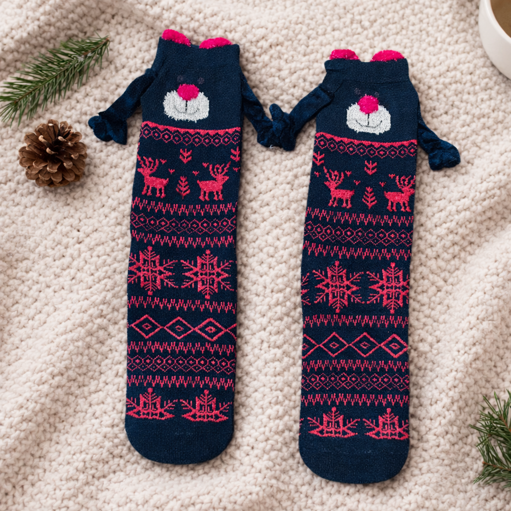 Calcetas Navideñas Manitas Imán Moda Cute Oso Festivo 1 Par