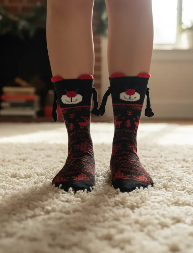 Calcetas Navideñas Manitas Imán Moda Cute Oso Festivo 1 Par