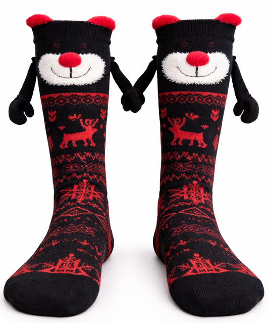 Calcetas Navideñas Manitas Imán Moda Cute Oso Festivo 1 Par